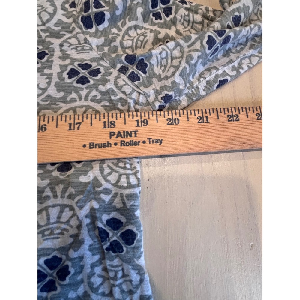 Lucky Brand Womens Blue Tan Floral Boho V-Neck 3/4 Sleeve Top Large Peasant - Picture 4 of 11
